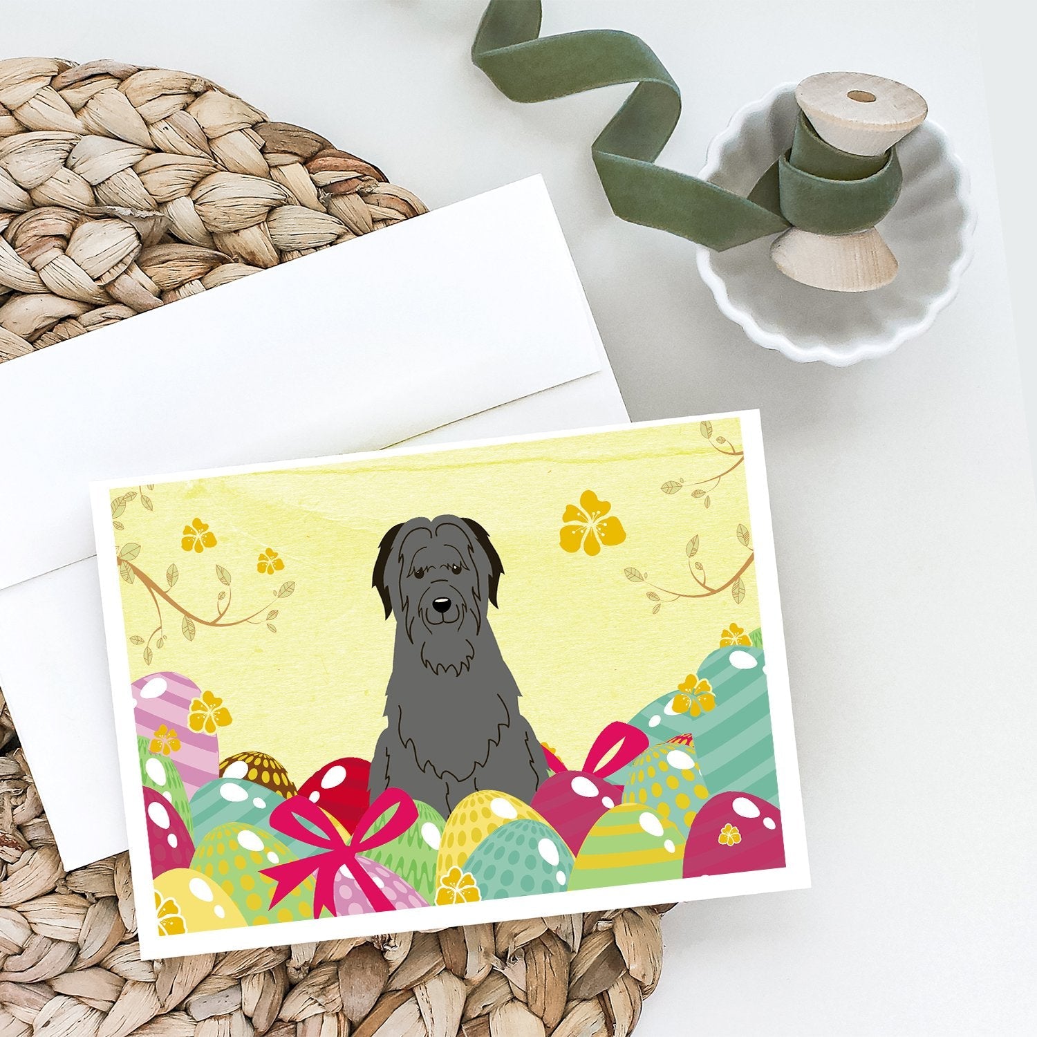 Easter Eggs Briard Black Greeting Cards Pack of 8 Blank Cards with Envelopes Whimsical A7 Size 5x7