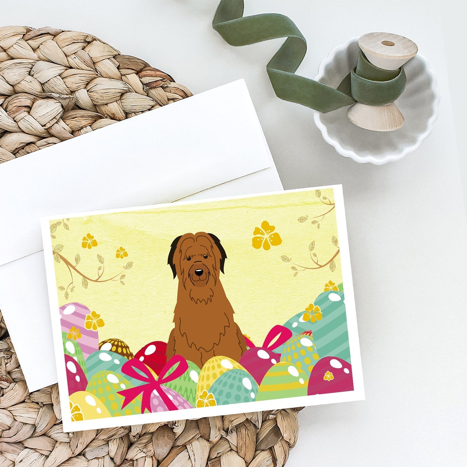 Easter Eggs Briard Brown Greeting Cards Pack of 8 Blank Cards with Envelopes Whimsical A7 Size 5x7