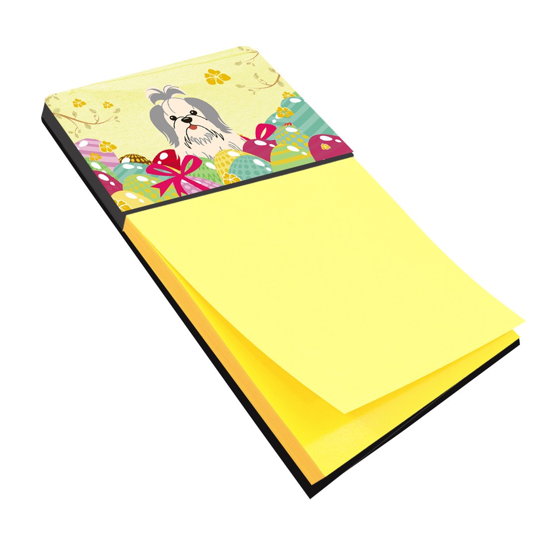 Easter Eggs Shih Tzu Silver White Watercolor Sticky Note Holder Refillable Dispenser Desk Accessory 3x3 Pad Gift