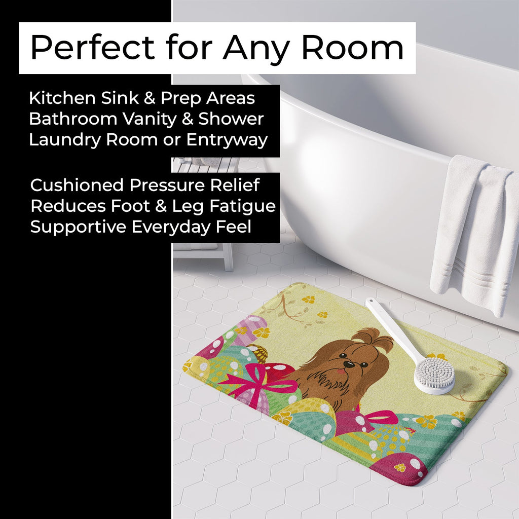 Easter Eggs Shih Tzu Silver Chocolate Memory Foam Kitchen Mat Machine Washable Anti-Fatigue Cushion Comfort Bath or Kitchen Rug