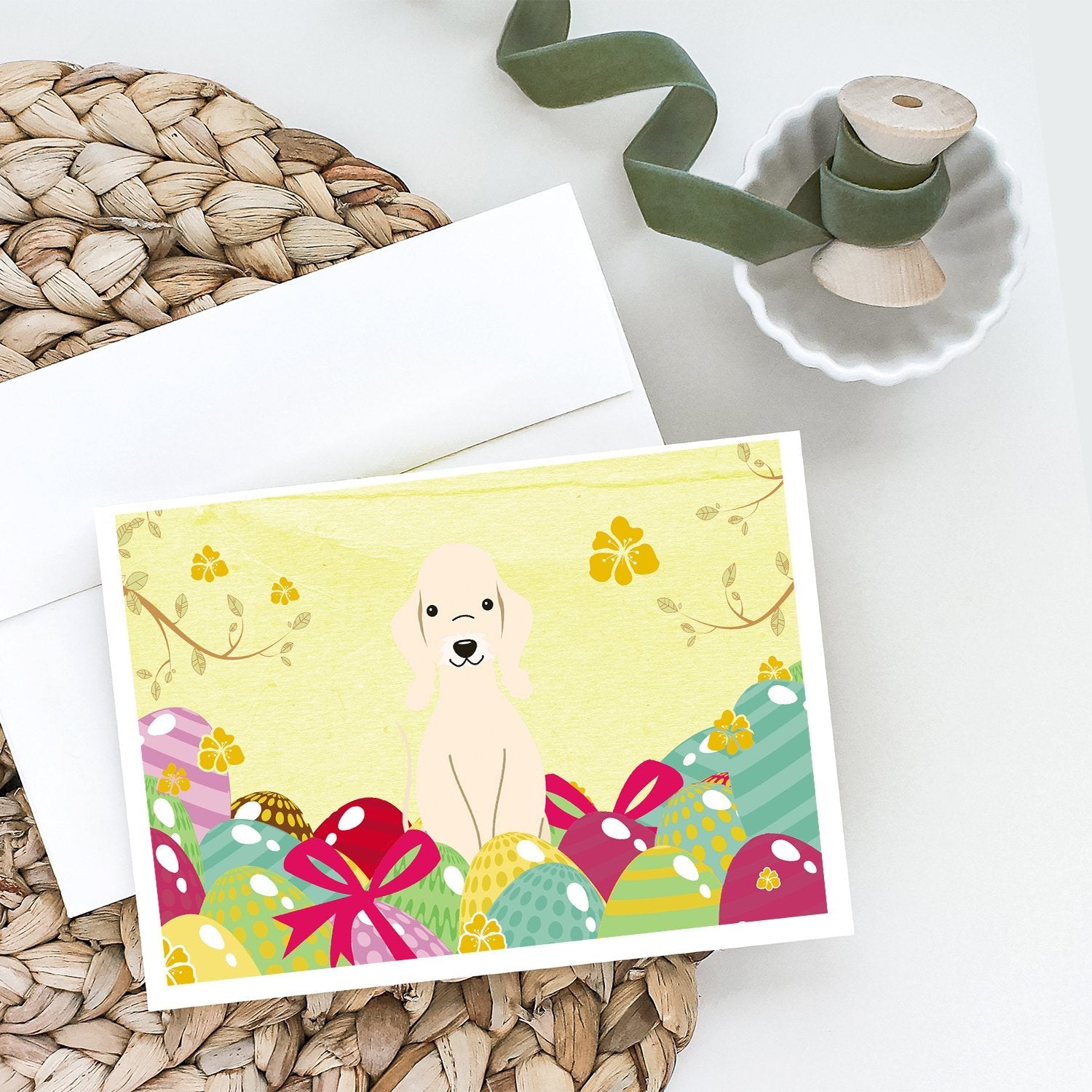 Easter Eggs Bedlington Terrier Sandy Greeting Cards Pack of 8 Blank Cards with Envelopes Whimsical A7 Size 5x7