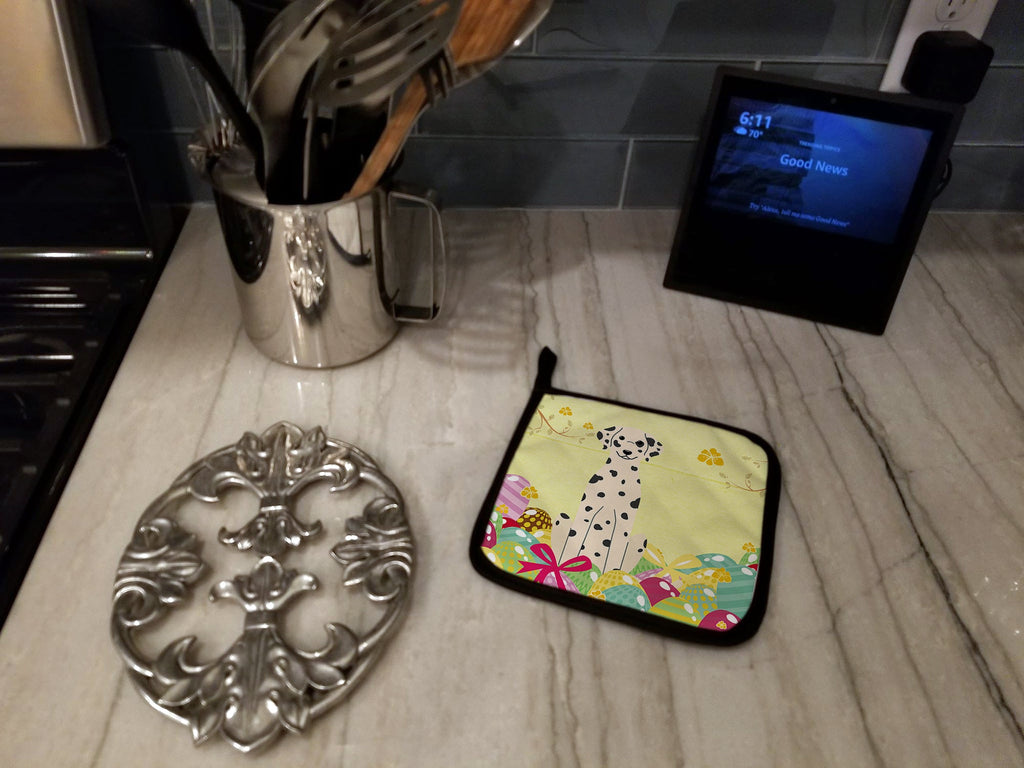 Easter Eggs Dalmatian Pot Holder Set of 2 Heat Resistant Quilted Hot Pads 7.5 x 7.5 Inch, Insulated Kitchen Trivets for Cooking & Baking
