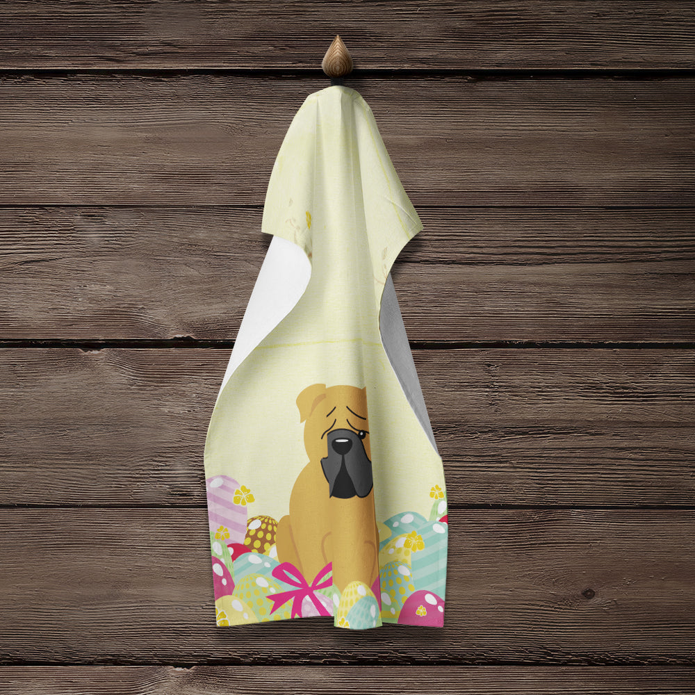 Easter Eggs English Bulldog Red Kitchen Towel Velour Plush Front and Cotton Loop Back Machine Washable