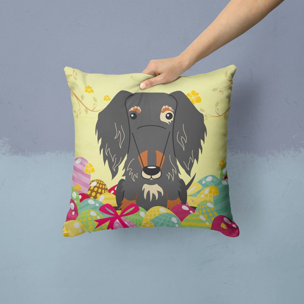Easter Eggs Wire Haired Dachshund Dapple Decorative Throw Pillow 14x14 Indoor Outdoor Accent Cushion, Fabric Cover with Insert for Sofa, Bed, Porch & Living Room