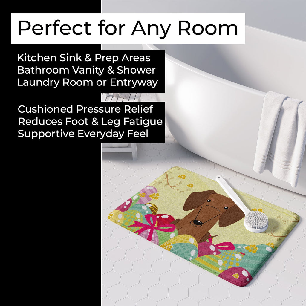 Easter Eggs Dachshund Red Brown Memory Foam Kitchen Mat Machine Washable Anti-Fatigue Cushion Comfort Bath or Kitchen Rug