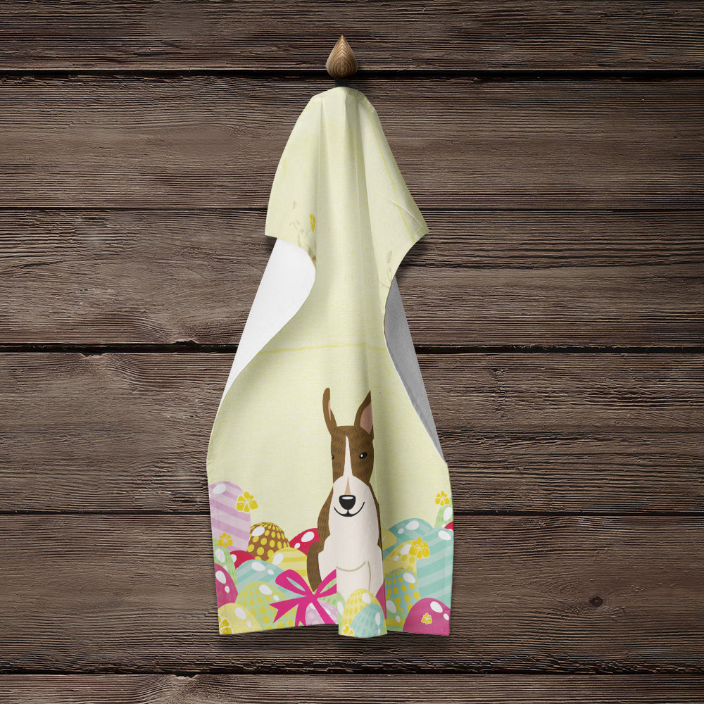 Easter Eggs Bull Terrier Dark Brindle Kitchen Towel Velour Plush Front and Cotton Loop Back Machine Washable