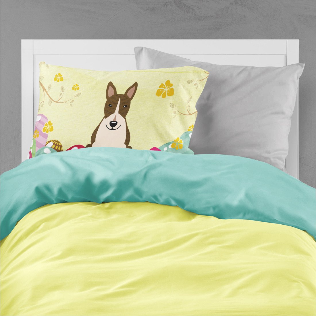 Easter Eggs Bull Terrier Dark Brindle Standard Pillowcase Lightweight Super Soft Easy Care Decorative Artwork Pillowcase, Standard