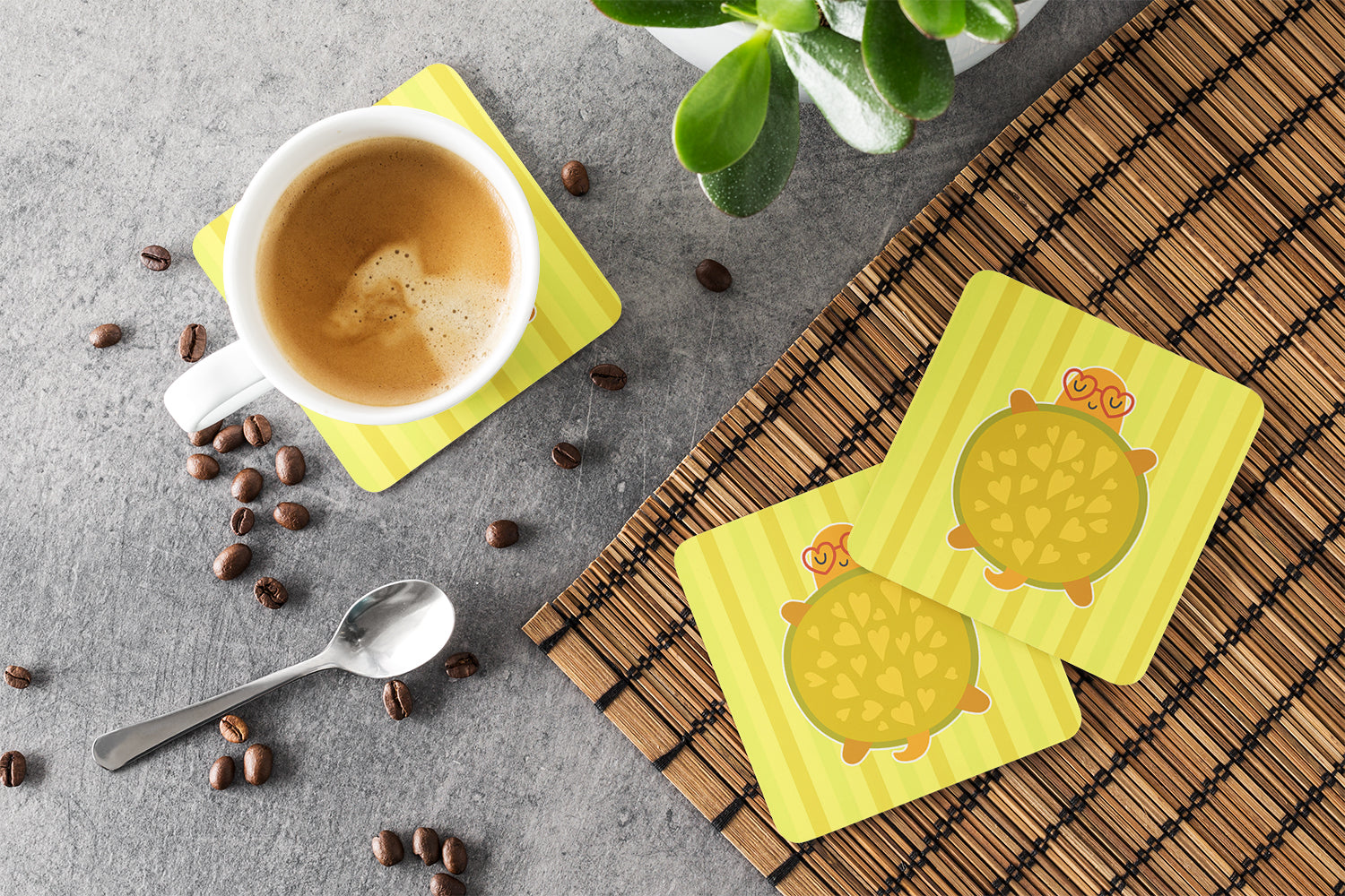 Turtle with Glasses Foam Coasters Set of 4 Cup Coasters for Indoor Outdoor, Tabletop Protection, Anti Slip, Mouse pad Material