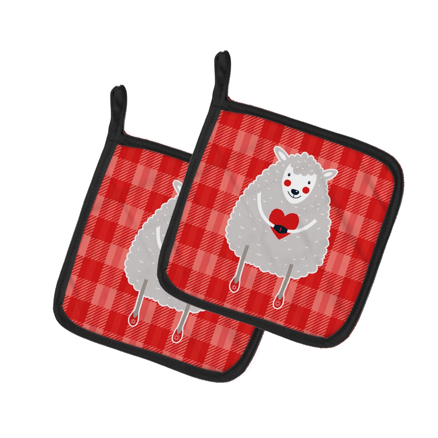 Lamb Love Pot Holder Set of 2 Heat Resistant Quilted Hot Pads 7.5 x 7.5 Inch, Insulated Kitchen Trivets for Cooking & Baking