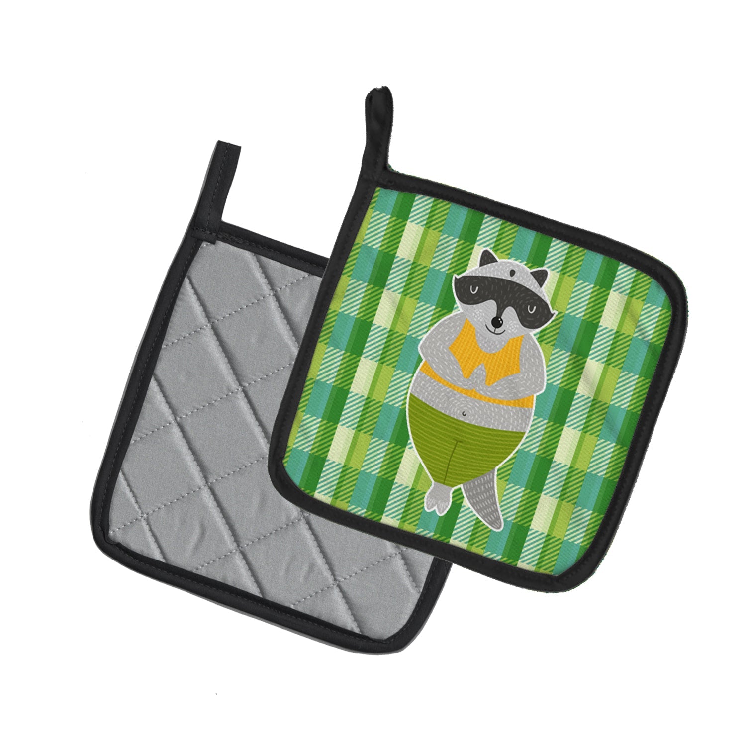 Raccoon Pot Holder Set of 2 Heat Resistant Quilted Hot Pads 7.5 x 7.5 Inch, Insulated Kitchen Trivets for Cooking & Baking