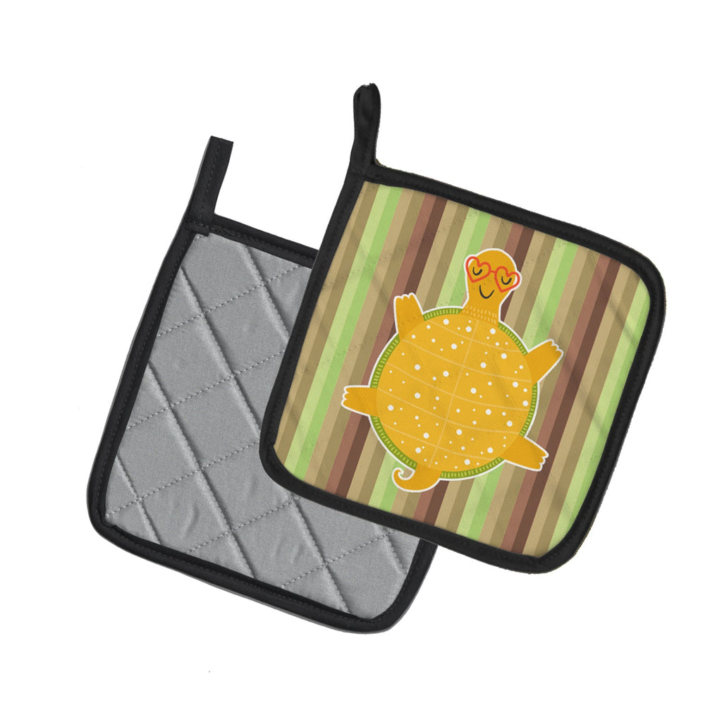 Turtle Pot Holder Set of 2 Heat Resistant Quilted Hot Pads 7.5 x 7.5 Inch, Insulated Kitchen Trivets for Cooking & Baking