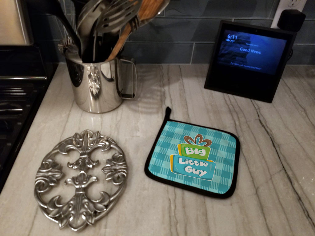 Boy Big Little Guy Pot Holder Set of 2 Heat Resistant Quilted Hot Pads 7.5 x 7.5 Inch, Insulated Kitchen Trivets for Cooking & Baking