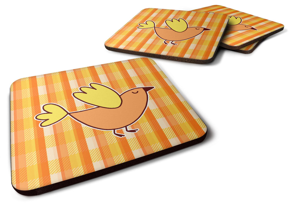 Bird on Orange Plaid Foam Coasters Set of 4 Cup Coasters for Indoor Outdoor, Tabletop Protection, Anti Slip, Mouse pad Material