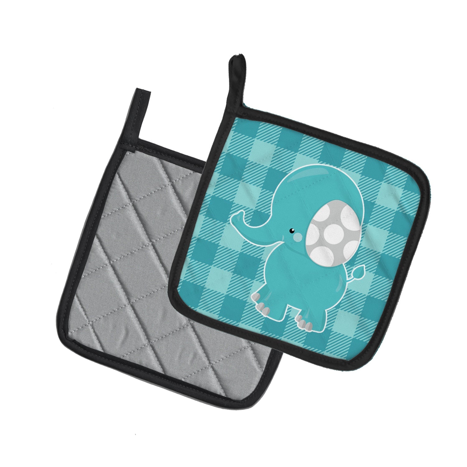 Striped Elephant Pot Holder Set of 2 Heat Resistant Quilted Hot Pads 7.5 x 7.5 Inch, Insulated Kitchen Trivets for Cooking & Baking