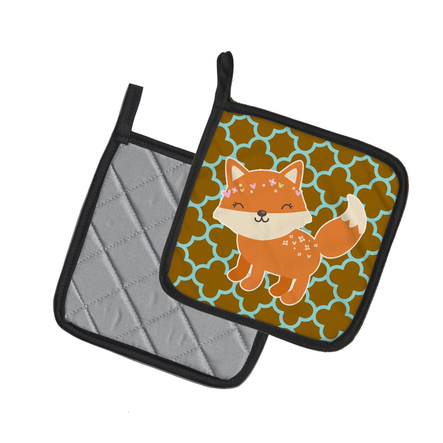 Fox on Quatrafoil Pot Holder Set of 2 Heat Resistant Quilted Hot Pads 7.5 x 7.5 Inch, Insulated Kitchen Trivets for Cooking & Baking