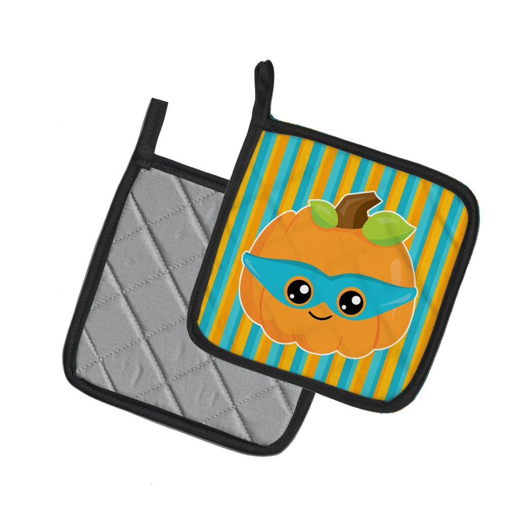 Halloween Pumpkin Superhero Pot Holder Set of 2 Heat Resistant Quilted Hot Pads 7.5 x 7.5 Inch, Insulated Kitchen Trivets for Cooking & Baking