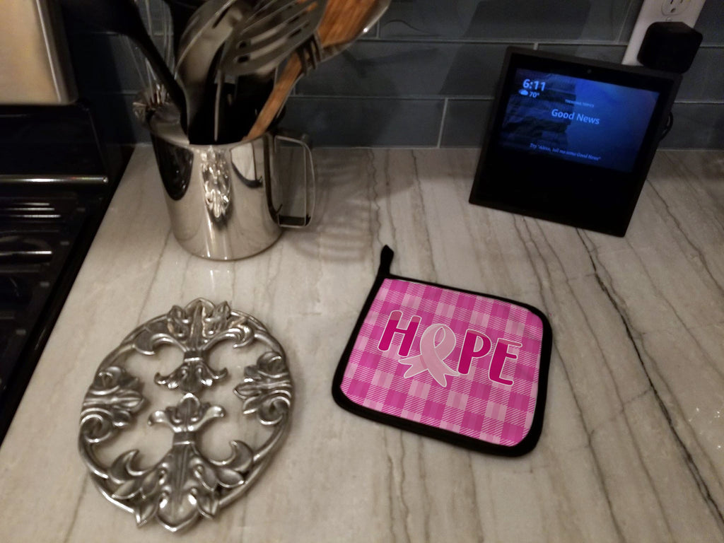 Breast Cancer Awareness Ribbon Hope Pot Holder Set of 2 Heat Resistant Quilted Hot Pads 7.5 x 7.5 Inch, Insulated Kitchen Trivets for Cooking & Baking