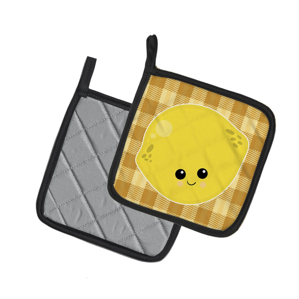 Lemon Face Pot Holder Set of 2 Heat Resistant Quilted Hot Pads 7.5 x 7.5 Inch, Insulated Kitchen Trivets for Cooking & Baking