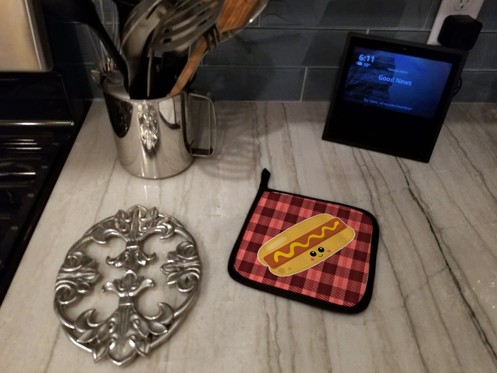 Hot Dog Face Pot Holder Set of 2 Heat Resistant Quilted Hot Pads 7.5 x 7.5 Inch, Insulated Kitchen Trivets for Cooking & Baking