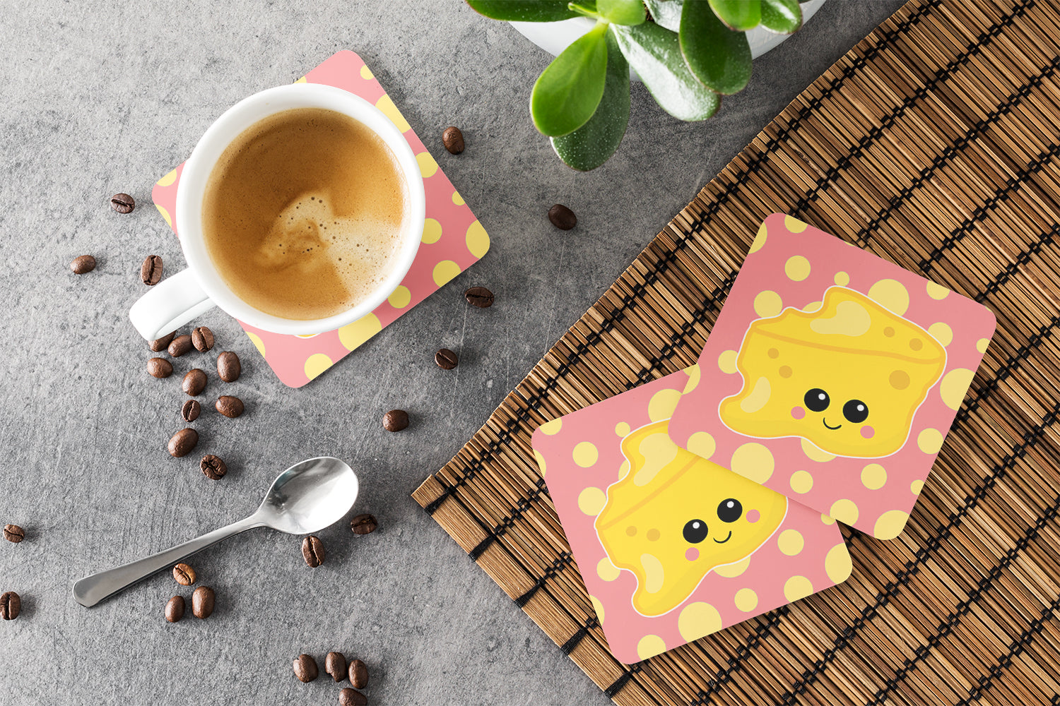 Cheese Head  Face Foam Coasters Set of 4 Cup Coasters for Indoor Outdoor, Tabletop Protection, Anti Slip, Mouse pad Material