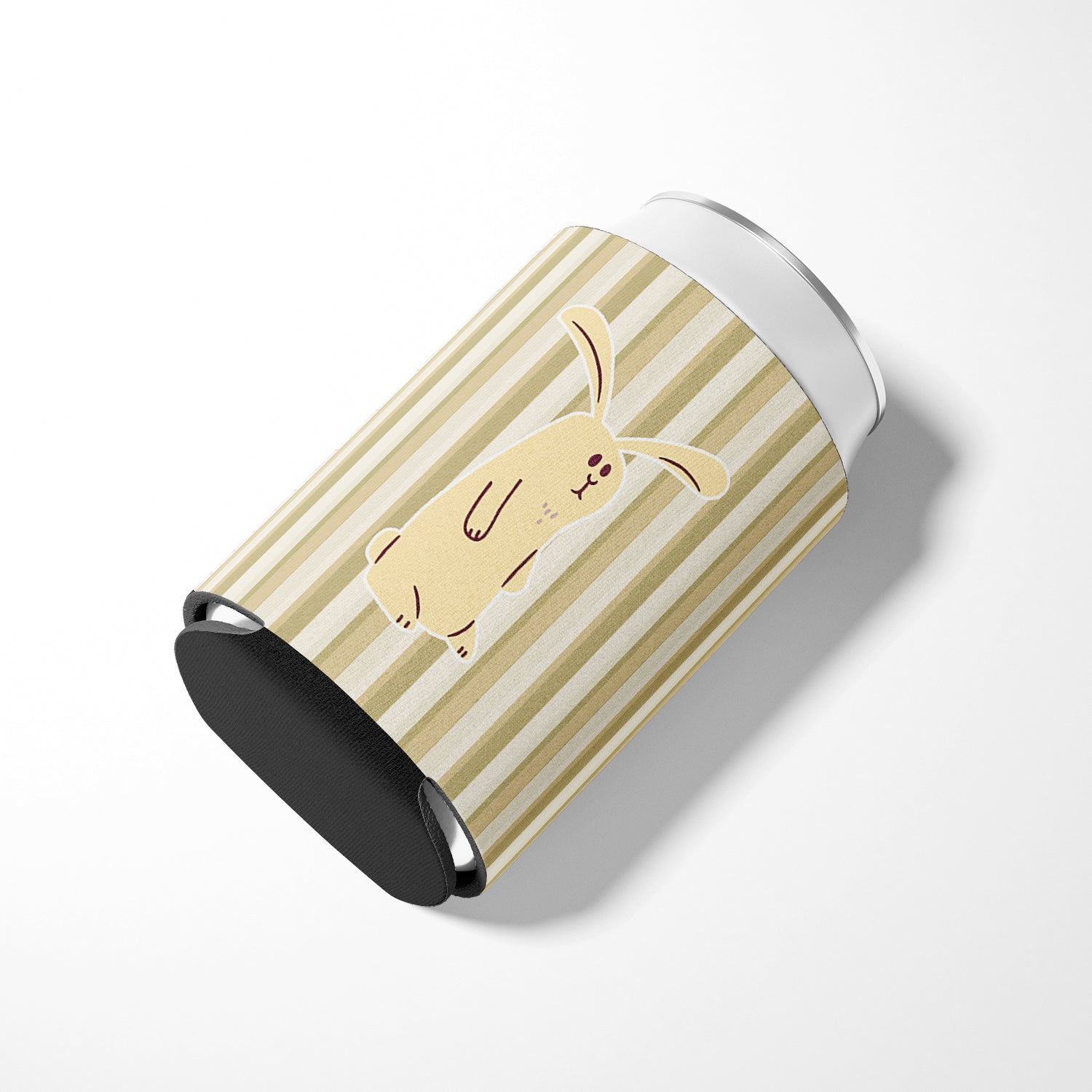 Rabbit on Stripes Can or Bottle Hugger Cooler Sleeve for Standard 12 oz Cans, Insulated Foam Beer & Soda Can Hugger Reusable