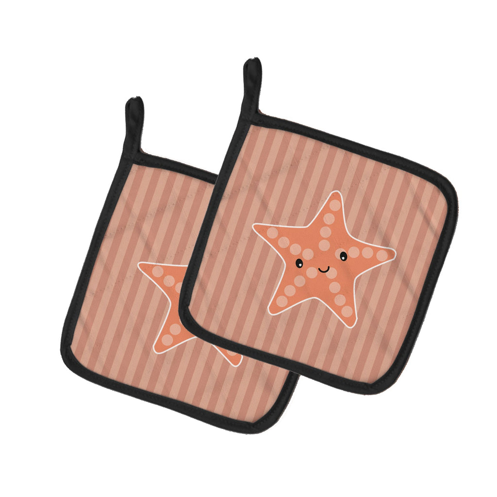 Starfish Pot Holder Set of 2 Heat Resistant Quilted Hot Pads 7.5 x 7.5 Inch, Insulated Kitchen Trivets for Cooking & Baking
