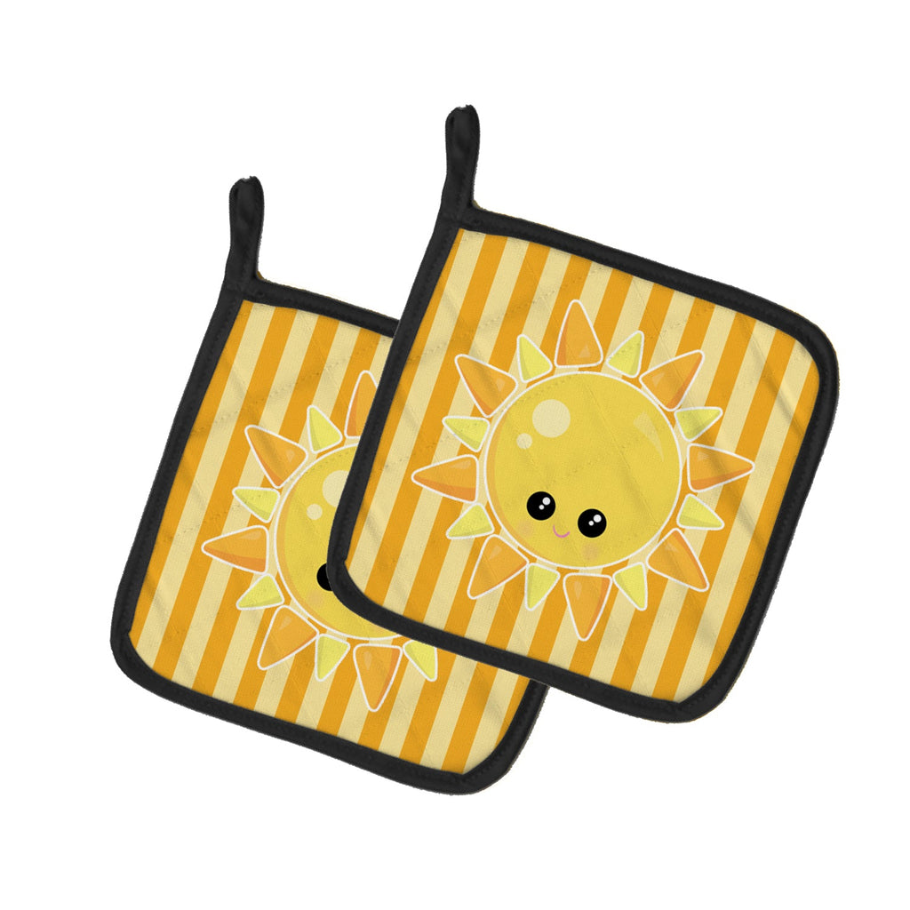 Weather Sunshine Face Pot Holder Set of 2 Heat Resistant Quilted Hot Pads 7.5 x 7.5 Inch, Insulated Kitchen Trivets for Cooking & Baking