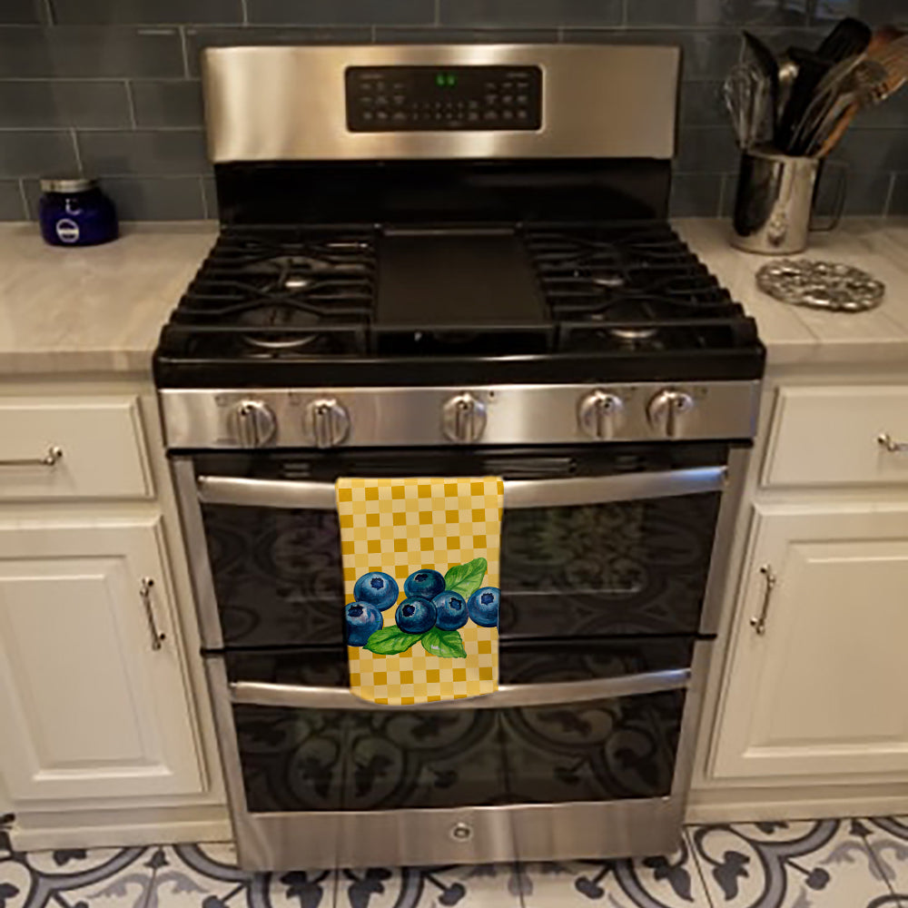 Blueberries on Basketweave Kitchen Towel Velour Plush Front and Cotton Loop Back Machine Washable