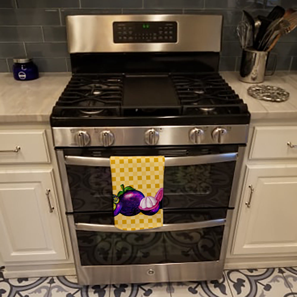 Mangosteens on Basketweave Kitchen Towel Velour Plush Front and Cotton Loop Back Machine Washable