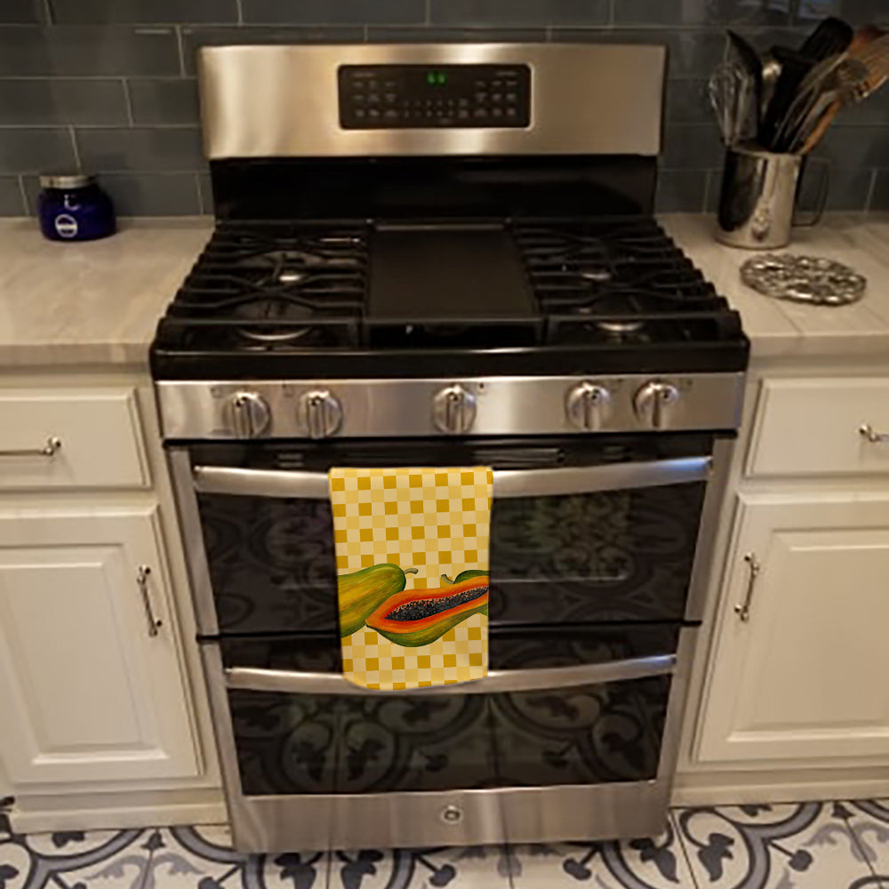 Papayas on Basketweave Kitchen Towel Velour Plush Front and Cotton Loop Back Machine Washable