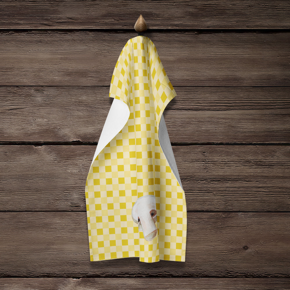 Champignon Mushroom on Basketweave Kitchen Towel Velour Plush Front and Cotton Loop Back Machine Washable
