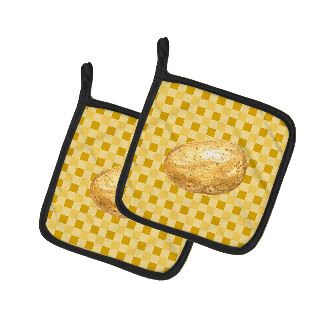 Potato on Basketweave Pot Holder Set of 2 Heat Resistant Quilted Hot Pads 7.5 x 7.5 Inch, Insulated Kitchen Trivets for Cooking & Baking
