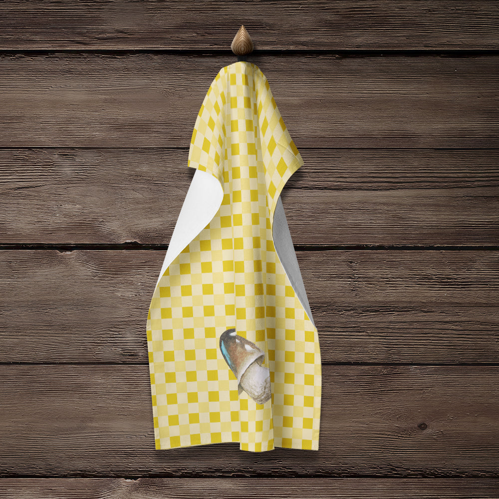 Straw Mushroom on Basketweave Kitchen Towel Velour Plush Front and Cotton Loop Back Machine Washable