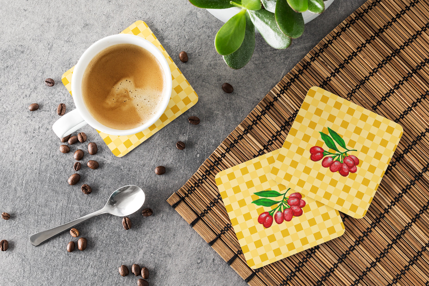 Gojis on Basketweave Foam Coasters Set of 4 Cup Coasters for Indoor Outdoor, Tabletop Protection, Anti Slip, Mouse pad Material
