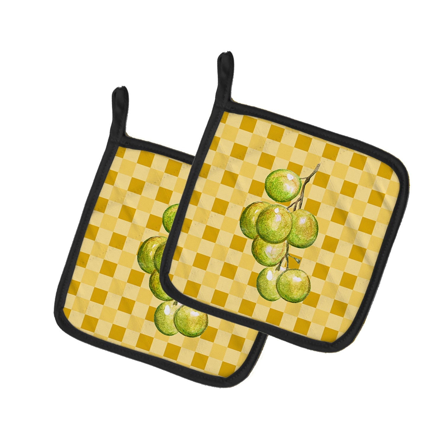 White Grapes on Basketweave Pot Holder Set of 2 Heat Resistant Quilted Hot Pads 7.5 x 7.5 Inch, Insulated Kitchen Trivets for Cooking & Baking