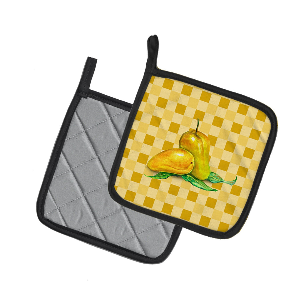 Mangos on Basketweave Pot Holder Set of 2 Heat Resistant Quilted Hot Pads 7.5 x 7.5 Inch, Insulated Kitchen Trivets for Cooking & Baking