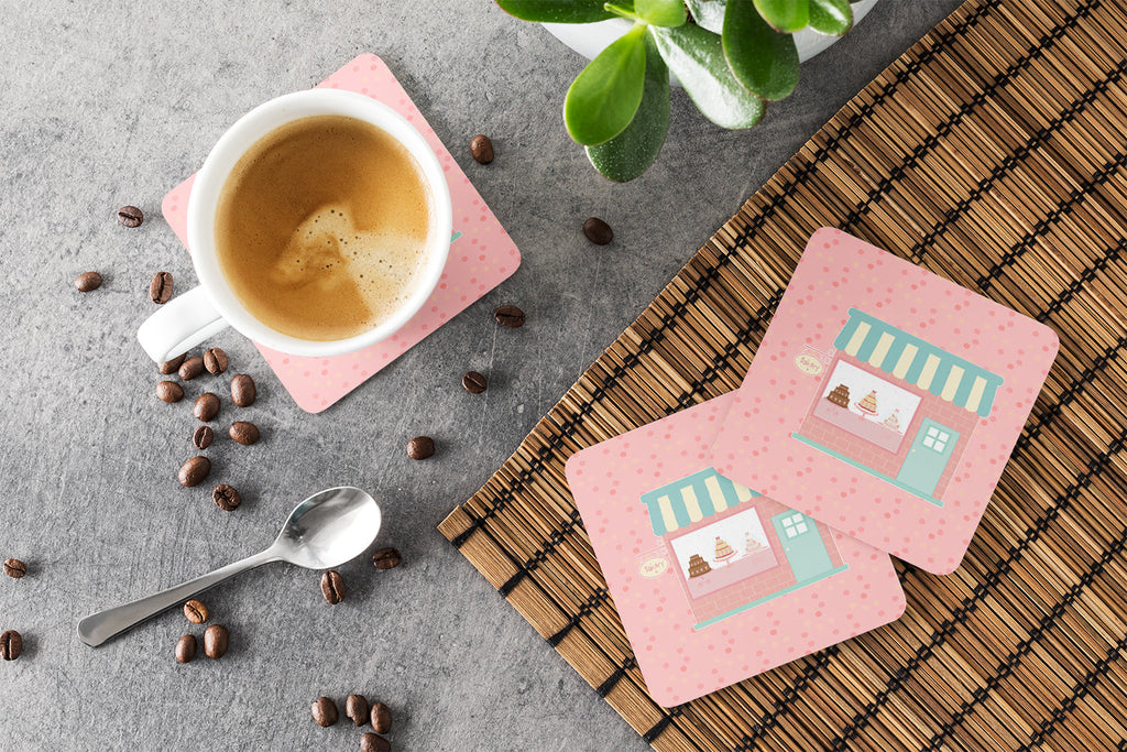Bake Shoppe Pink Foam Coasters Set of 4 Cup Coasters for Indoor Outdoor, Tabletop Protection, Anti Slip, Mouse pad Material