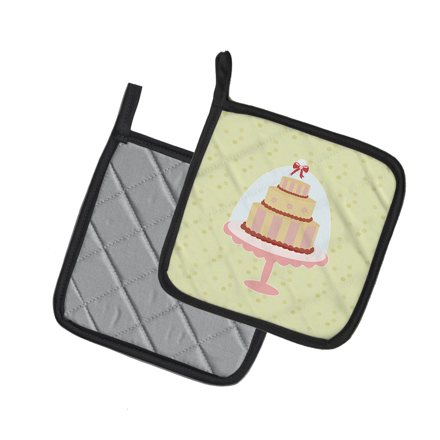 Decorated Cake on Green Pot Holder Set of 2 Heat Resistant Quilted Hot Pads 7.5 x 7.5 Inch, Insulated Kitchen Trivets for Cooking & Baking