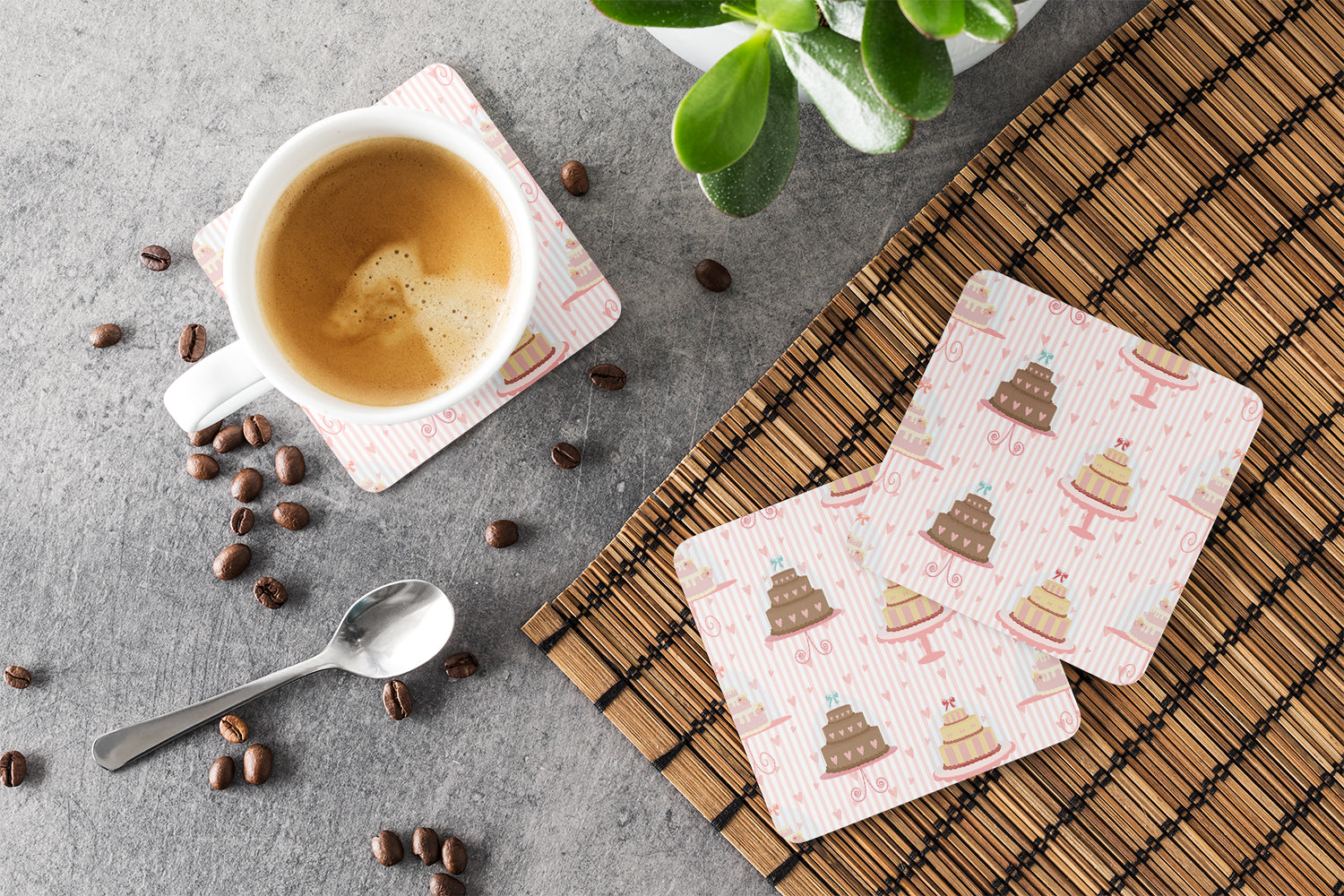 Decorated Cakes Foam Coasters Set of 4 Cup Coasters for Indoor Outdoor, Tabletop Protection, Anti Slip, Mouse pad Material
