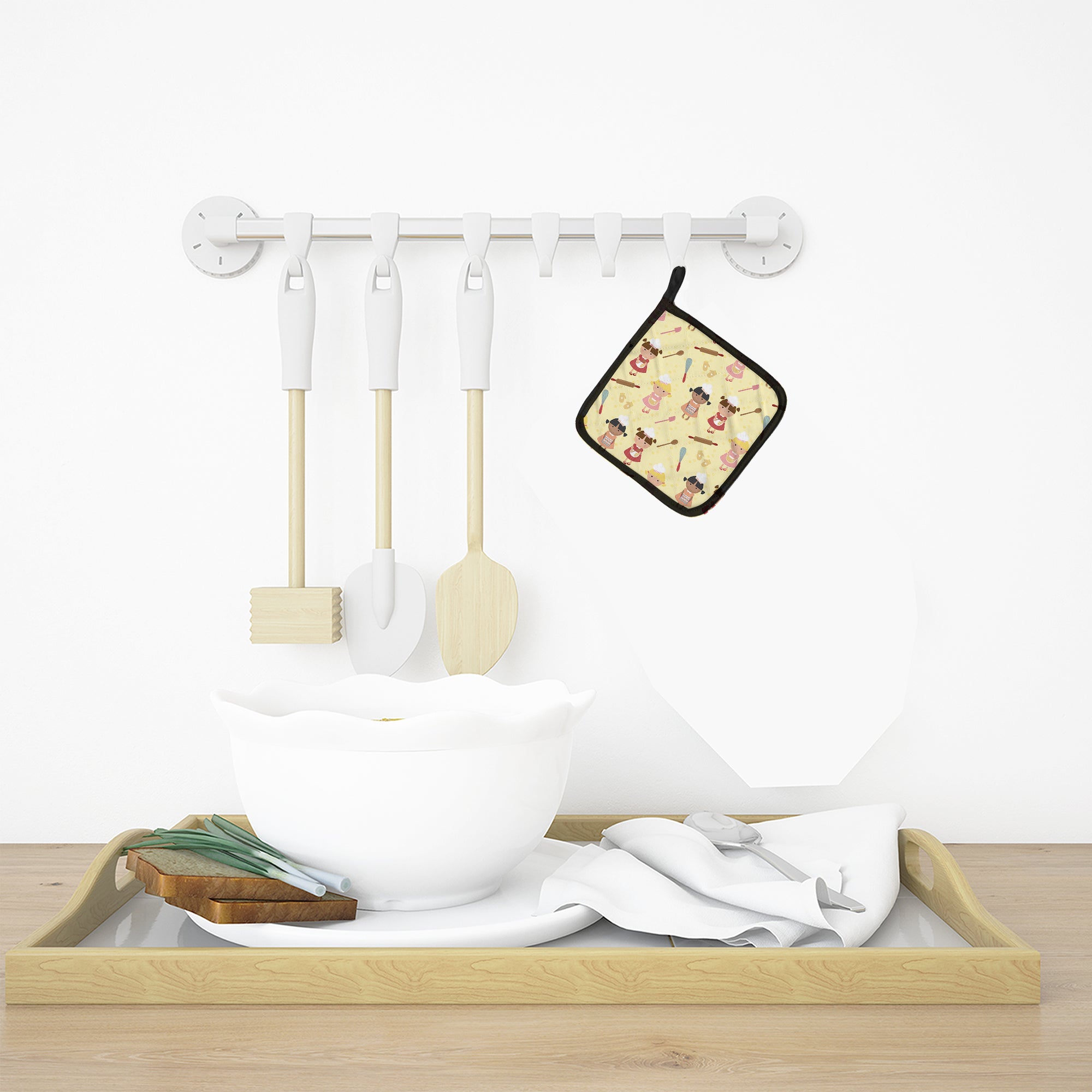 Bakers Delight on Yellow Pot Holder Set of 2 Heat Resistant Quilted Hot Pads 7.5 x 7.5 Inch, Insulated Kitchen Trivets for Cooking & Baking