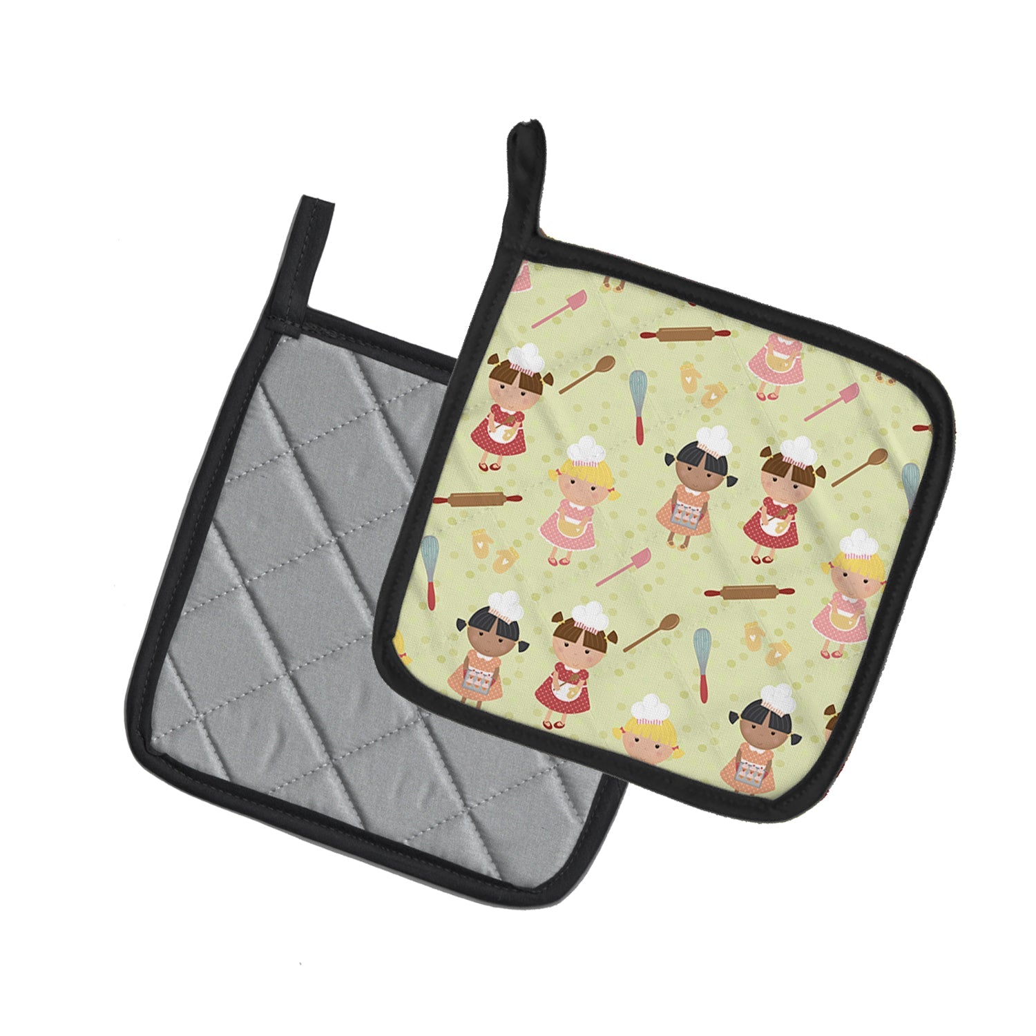 Bakers Delight on Green Pot Holder Set of 2 Heat Resistant Quilted Hot Pads 7.5 x 7.5 Inch, Insulated Kitchen Trivets for Cooking & Baking