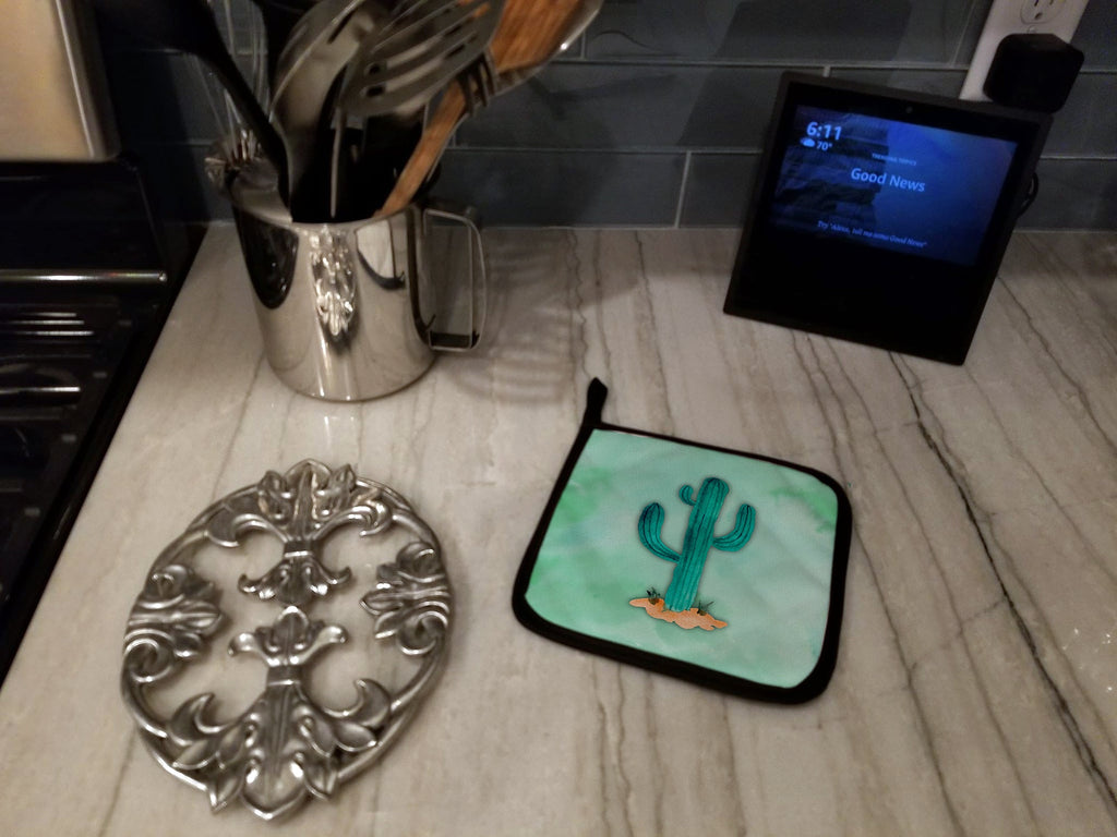 Western Cactus Watercolor Pot Holder Set of 2 Heat Resistant Quilted Hot Pads 7.5 x 7.5 Inch, Insulated Kitchen Trivets for Cooking & Baking
