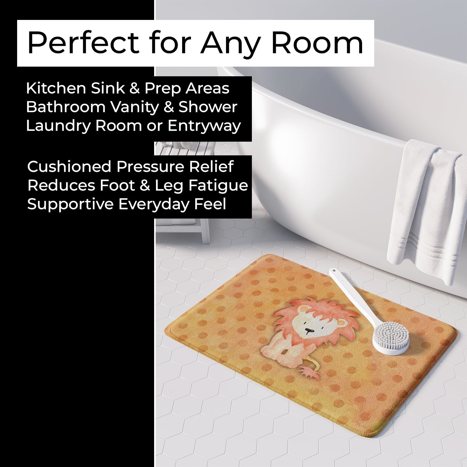 Polkadot Lion Watercolor Memory Foam Kitchen Mat Machine Washable Anti-Fatigue Cushion Comfort Bath or Kitchen Rug