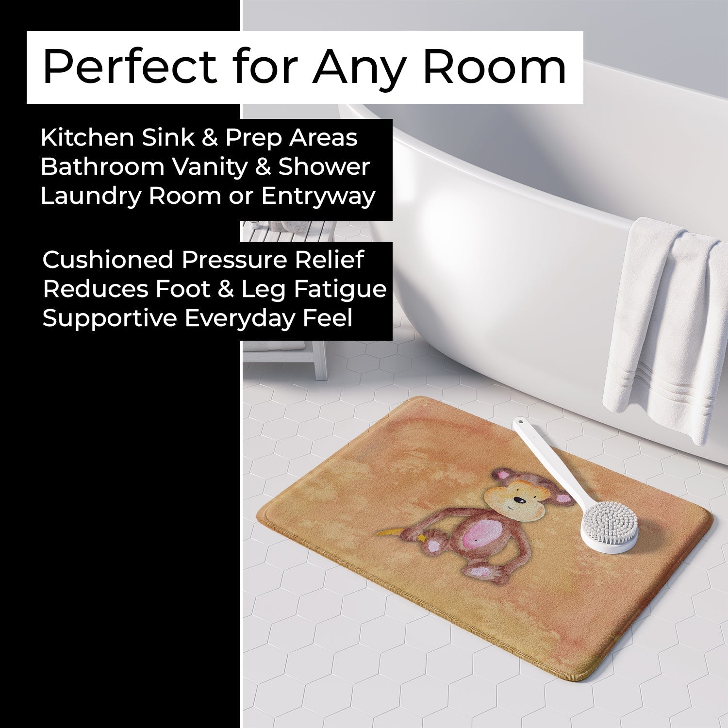 Monkey Watercolor Memory Foam Kitchen Mat Machine Washable Anti-Fatigue Cushion Comfort Bath or Kitchen Rug