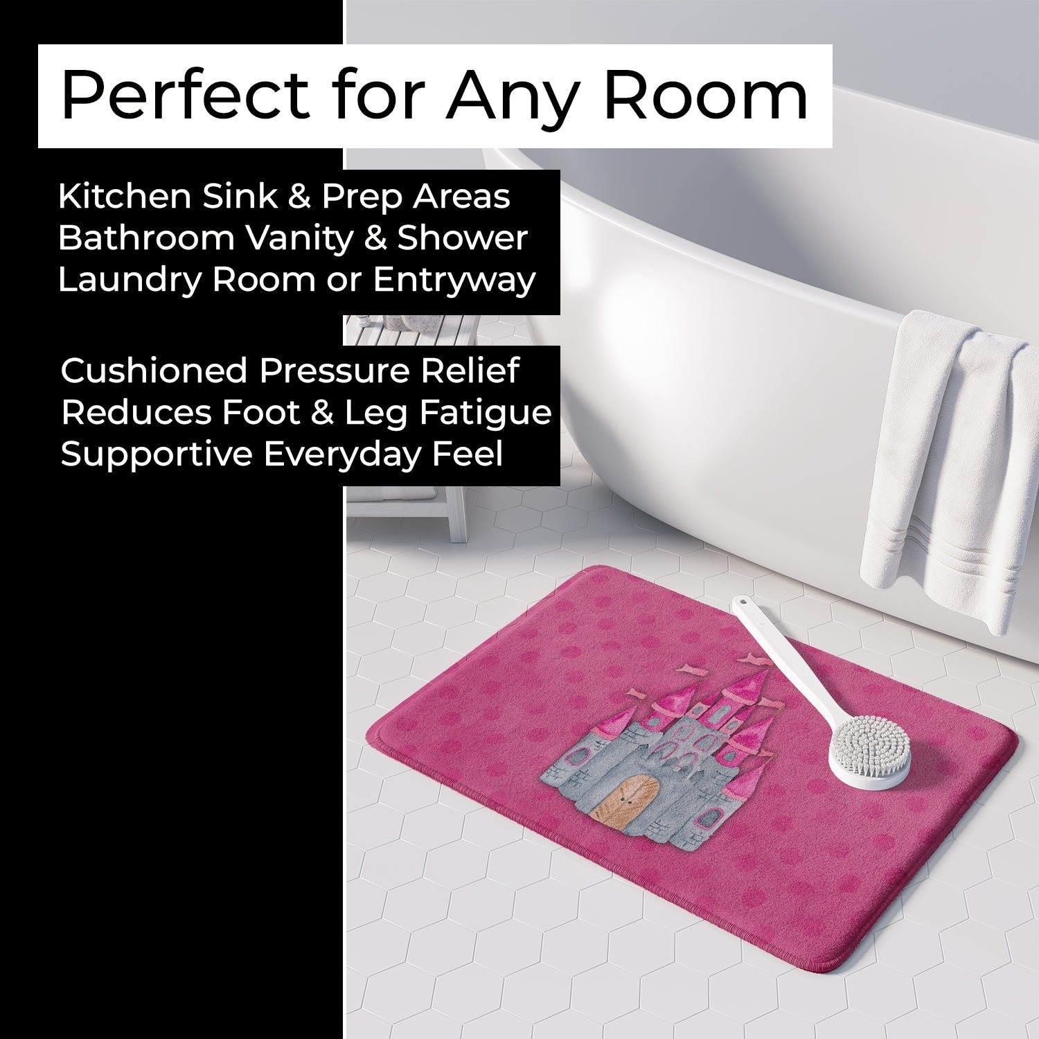Princess Castle Watercolor Memory Foam Kitchen Mat Machine Washable Anti-Fatigue Cushion Comfort Bath or Kitchen Rug