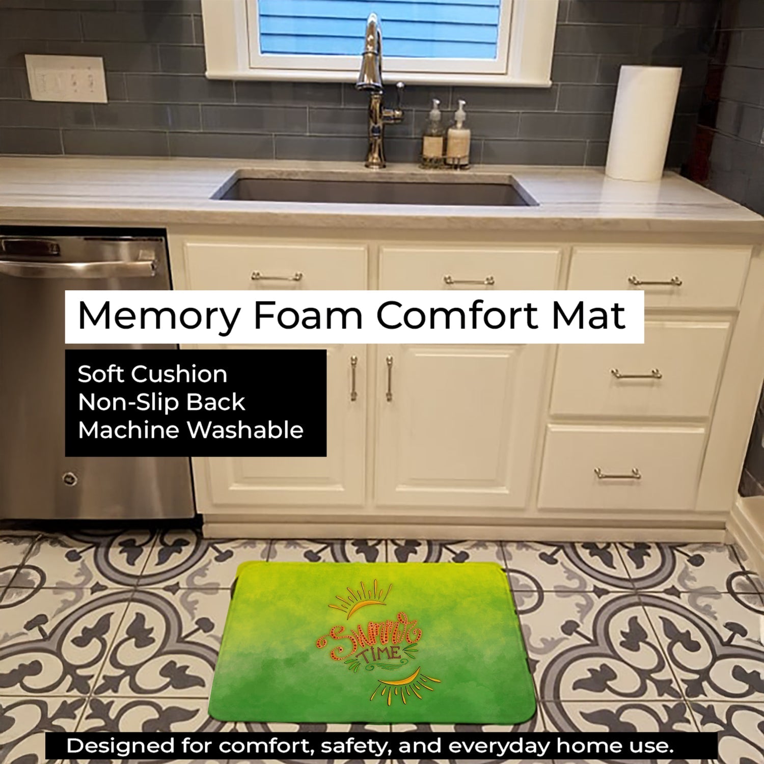 Summer Time Memory Foam Kitchen Mat Machine Washable Anti-Fatigue Cushion Comfort Bath or Kitchen Rug