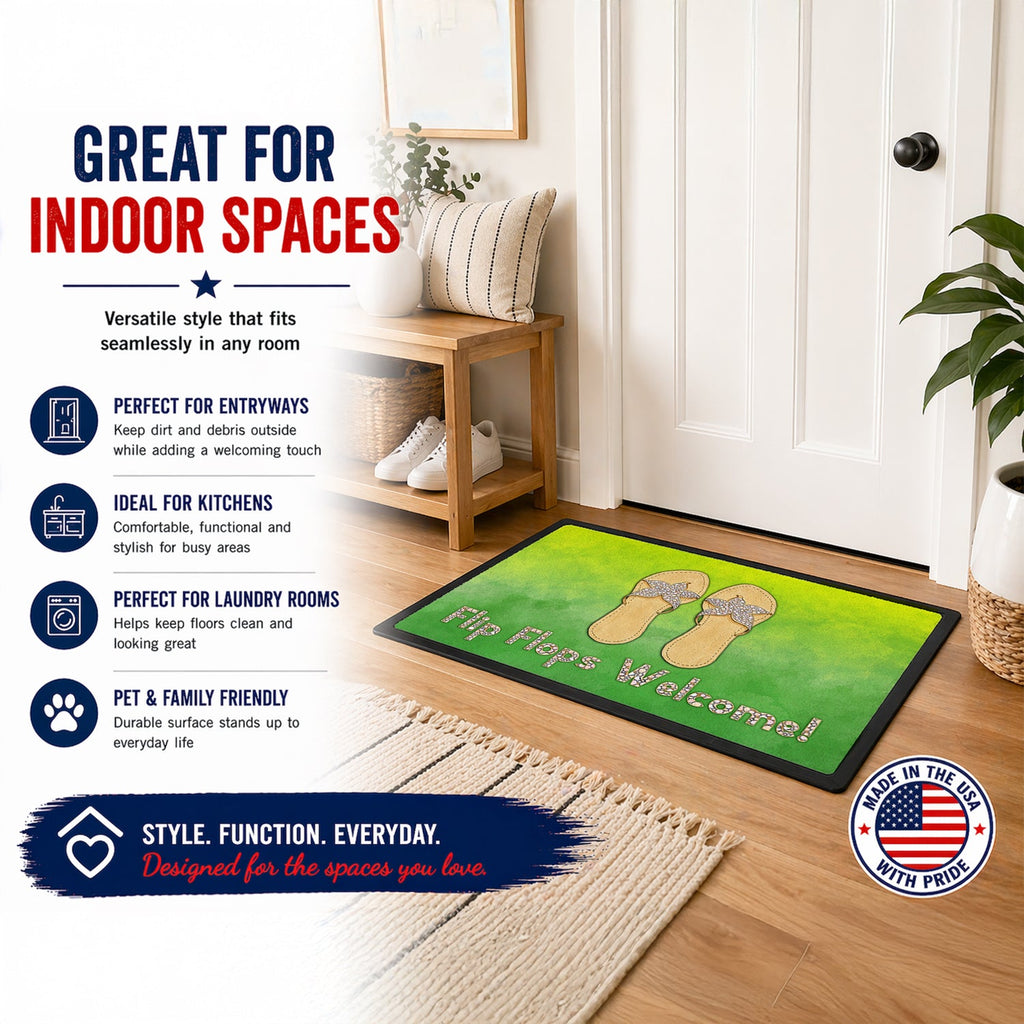 Flip Flops Welcome Doormat Indoor Outdoor 18H X 27W Front Door Mat Rugs for Entryway, Non Slip Washable