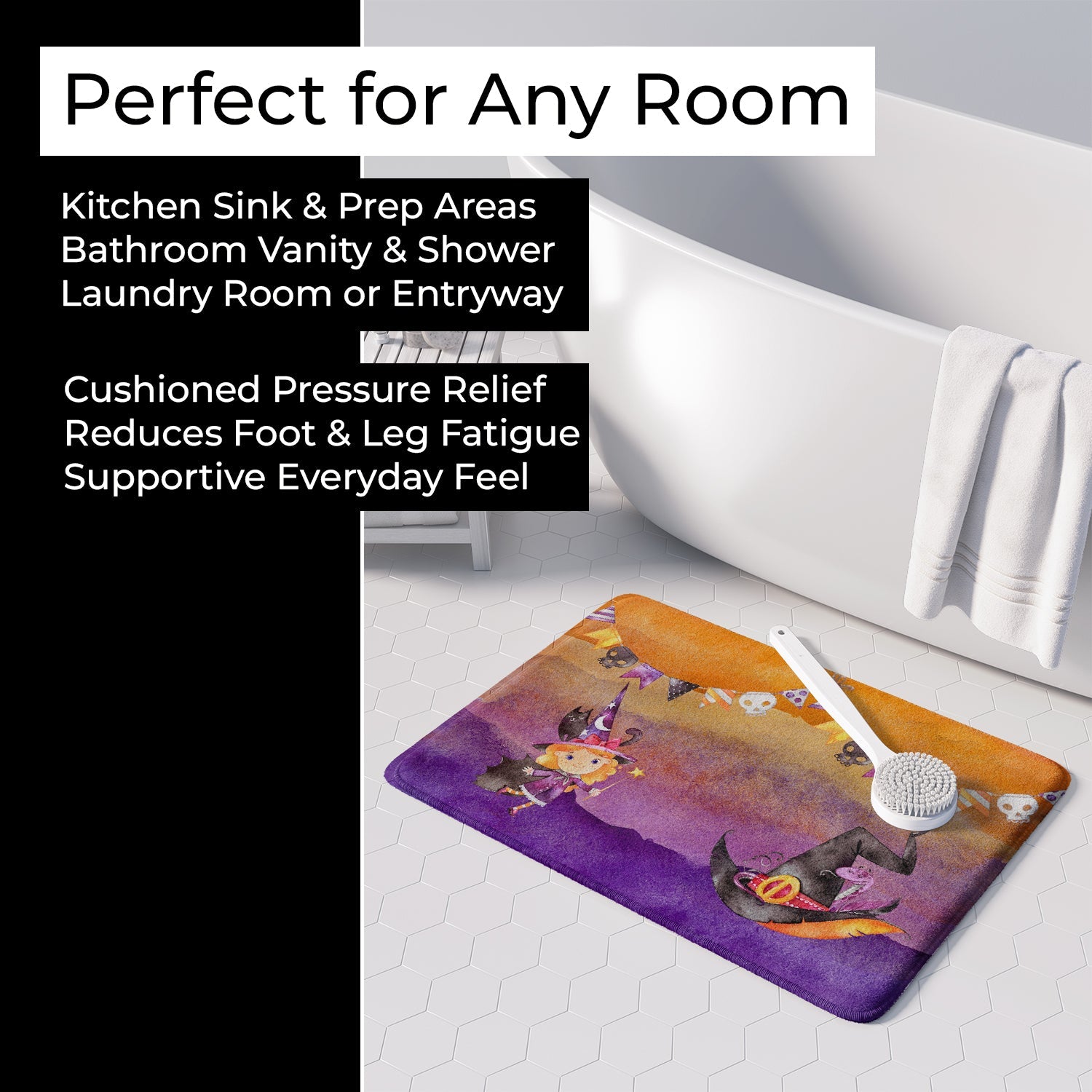 Halloween Little Witch Party Memory Foam Kitchen Mat Machine Washable Anti-Fatigue Cushion Comfort Bath or Kitchen Rug