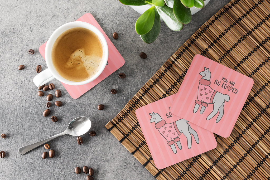 Nursery You are so Loved Llama Foam Coasters Set of 4 Cup Coasters for Indoor Outdoor, Tabletop Protection, Anti Slip, Mouse pad Material