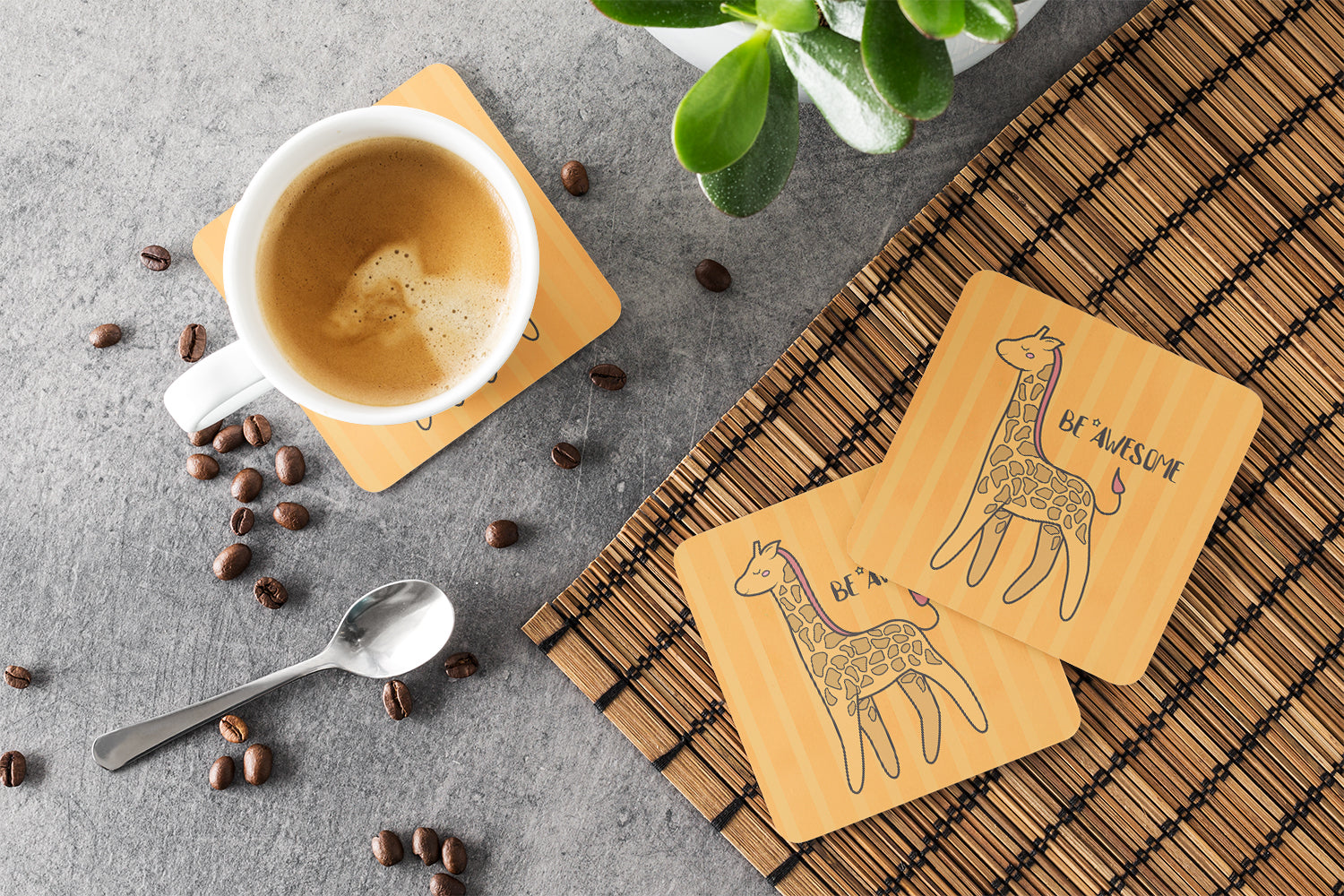 Nursery Be Awesome Griaffe Foam Coasters Set of 4 Cup Coasters for Indoor Outdoor, Tabletop Protection, Anti Slip, Mouse pad Material